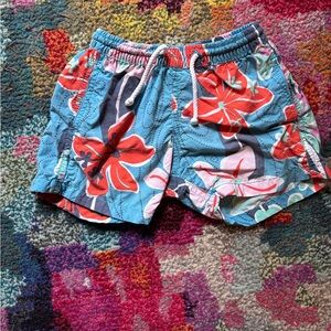 Papo d'Anjo Turquoise Swim Shorts with Red Floral Accents